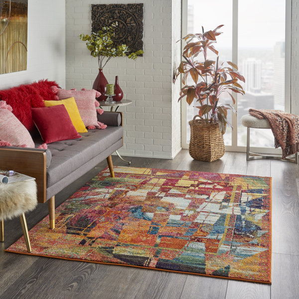 Ivy Bronx Velva Abstract Red/Green/Blue/Gold Area Rug & Reviews Wayfair